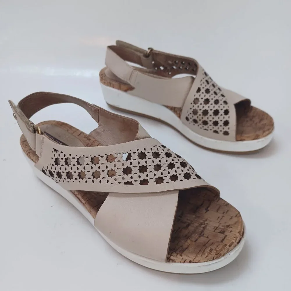 Pikolinos Wedge Sandals Neutral Beige Adjustable Womens US 10‎ or 40